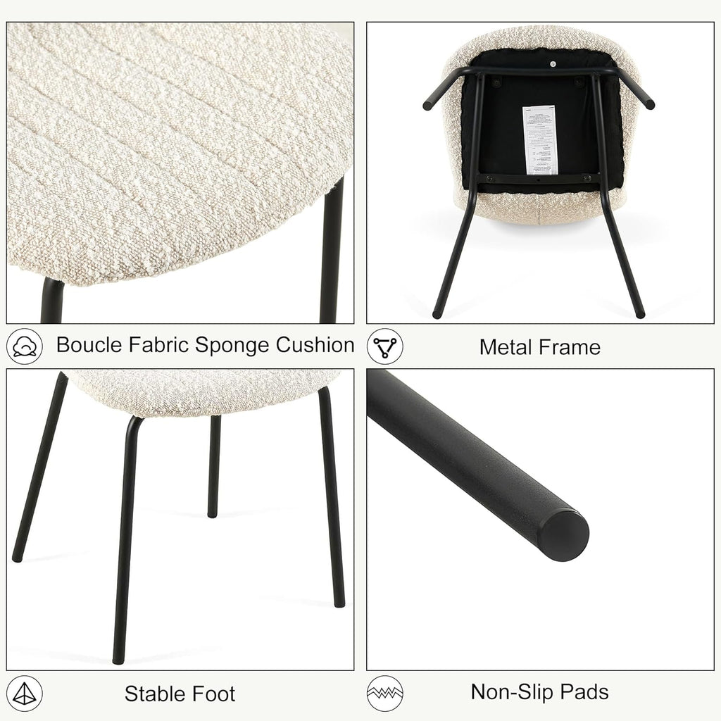 Dining Table Set for 4 with White Boucle Chairs, Mid-Century Modern Rectangle Coffee Table, Kitchen Table and Chairs Set of 4, Perfect for Small Apartment, Home, Dining Room, Breakfast Nook