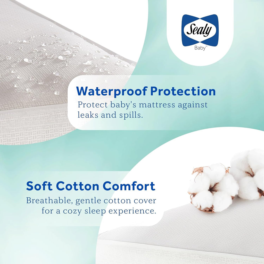 Sealy Baby OptiCool Breathable Crib Mattress, GREENGUARD GOLD Certified, Made in USA, Toddler Bed Fit, 2 Stage Cooling Memory Foam, Non Toxic, Airy Cotton Cover, Safety & Quality Tested, 52x28"