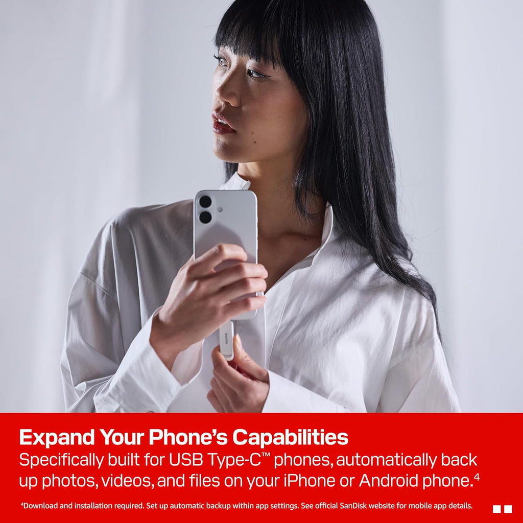 SANDISK 512GB Phone Drive with USB Type-C - for Smartphones, Tablets, and Computers - Up to 150MB/s, USB 3.2 Gen 1 - Arctic White - SDIXS0N-512G-GN6NE