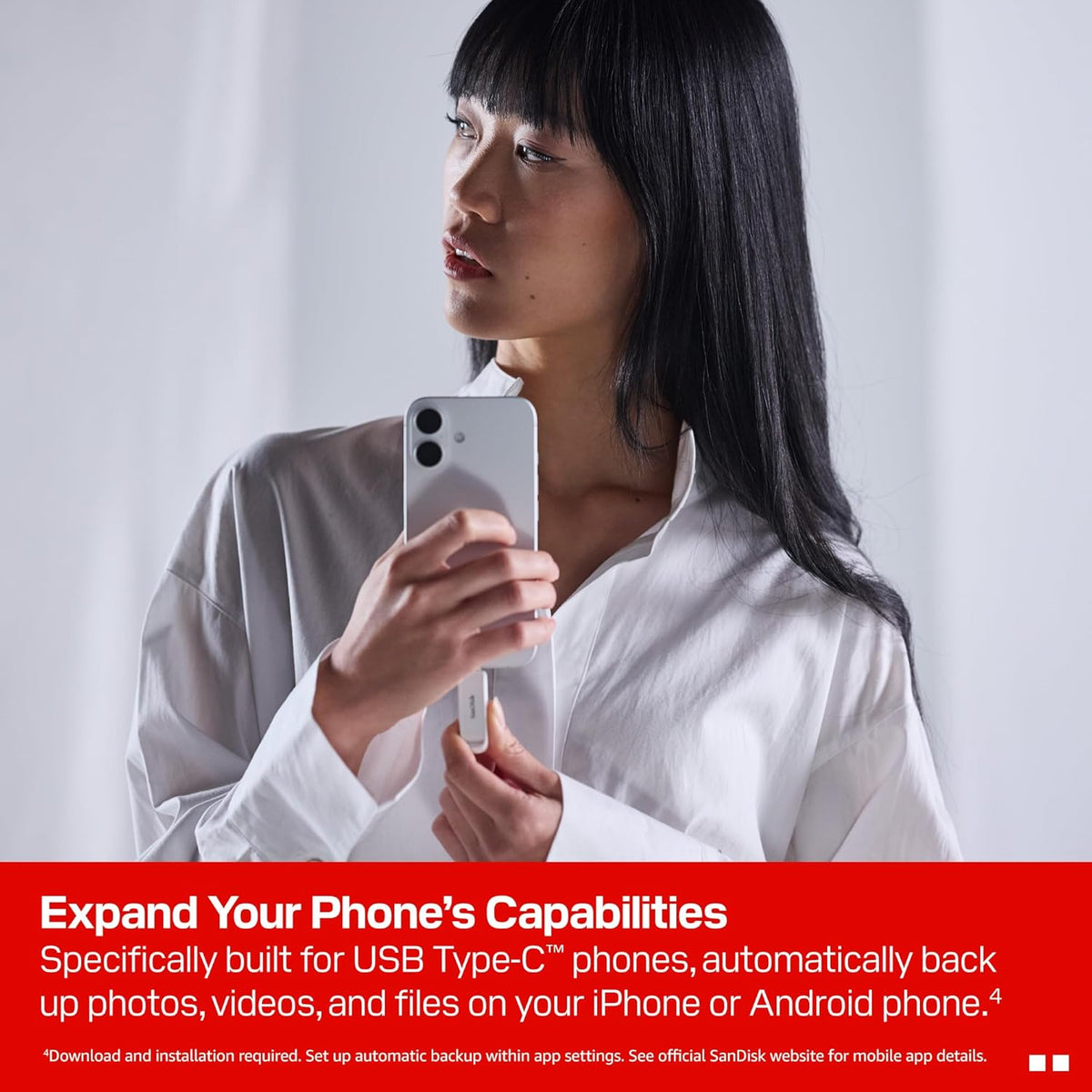 SANDISK 512GB Phone Drive with USB Type-C - for Smartphones, Tablets, and Computers - Up to 150MB/s, USB 3.2 Gen 1 - Arctic White - SDIXS0N-512G-GN6NE