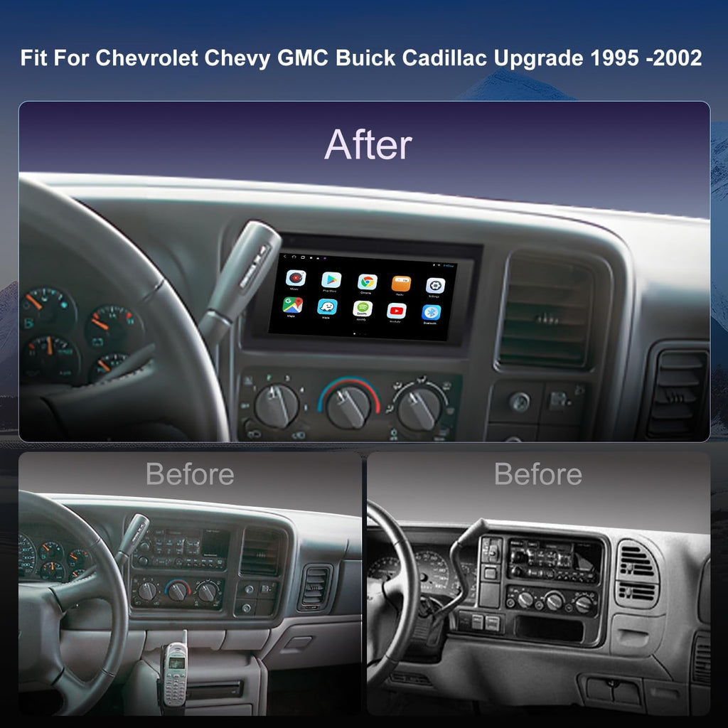 QLED Radio for Chevy GMC Buick Cadillac 1995 1996 1997 1998 1999 2000 2001 2002,8 core Touch Screen Stereo Upgrade,Wireless carplay & Android Auto,Free Backup Camera