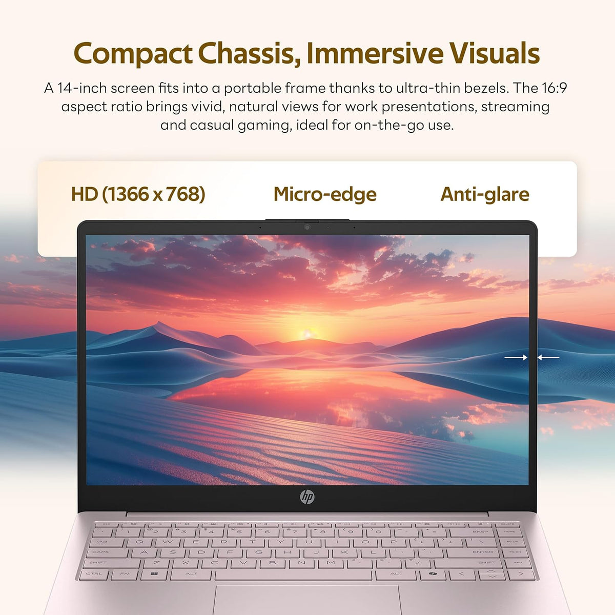 HP Flagship 14" HD Student&Business Laptop with AI Copilot, 13th Gen Intel 4-Core, 4GB RAM, 256GB Storage (128GB UFS + 128GB Docking Station), 1 Year Office 365, 720p Webcam, Win 11, Tranquil Pink