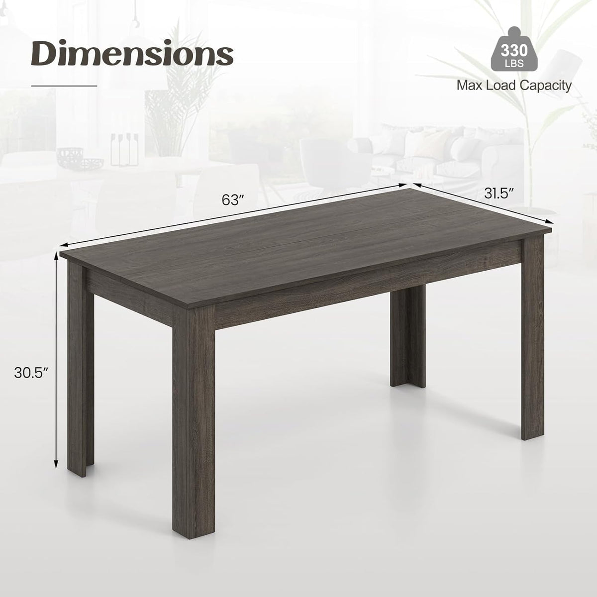 Giantex Dining Table, 63" L x 31.5" W x 30" H Large Farmhouse Center Table with 330LBS Capacity, Kitchen Table for Living Room, Home Office, Dinette, Dinner, Dining Room, Restaurant, Grey