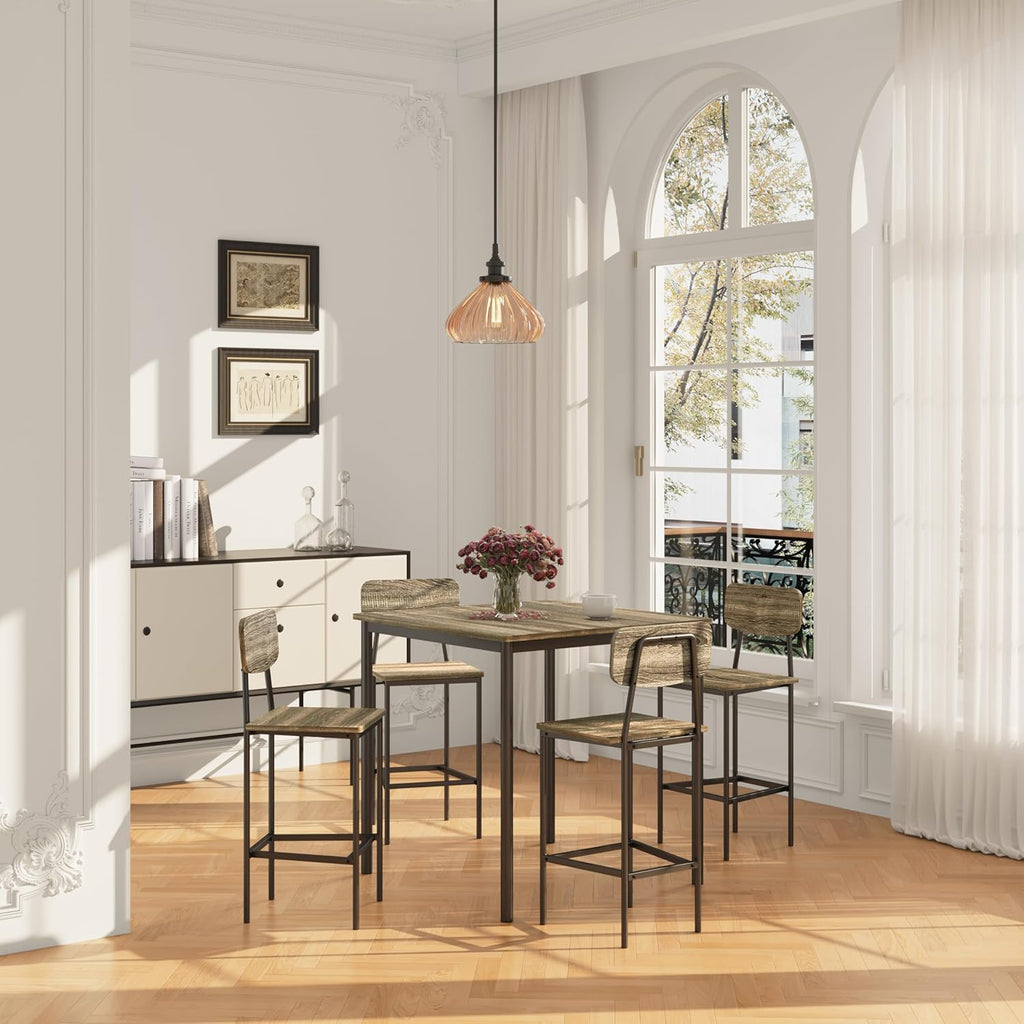 Kitchen Table and Chairs of 4, 5 Piece Dining Table Set, Sturdy Industrial Space Saving Dinette Set for Pub, Family Dinners, Apartment, Gray