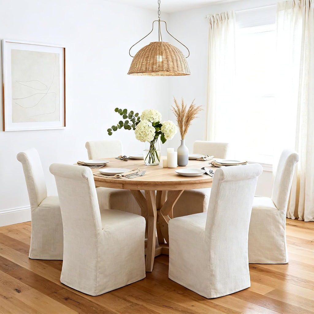 chairus Slipcovered Parsons Dining Chairs Set of 4, Upholstered Dining Room Chairs with Washable Linen Cover & High Back, Modern Farmhouse Wooden Side Kitchen Chairs, Cream White