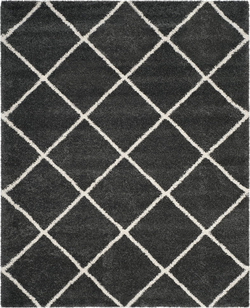 SAFAVIEH Hudson Shag Collection Area Rug - 8' Square, Dark Grey & Ivory, Trellis Design, 2-inch Thick, Ideal for The Living Room, Dining, Bedroom (SGH281G)
