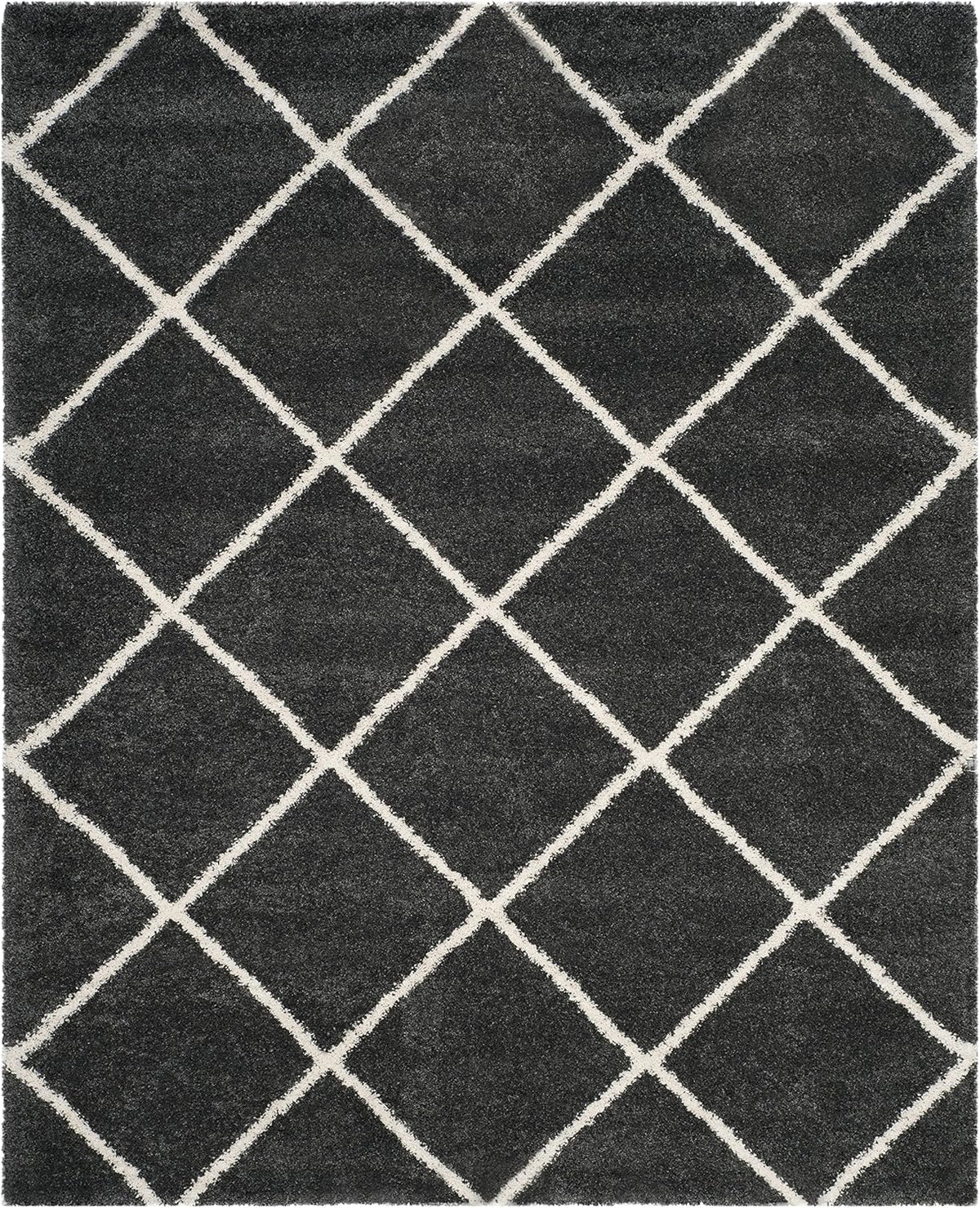 SAFAVIEH Hudson Shag Collection Area Rug - 8' Square, Dark Grey & Ivory, Trellis Design, 2-inch Thick, Ideal for The Living Room, Dining, Bedroom (SGH281G)