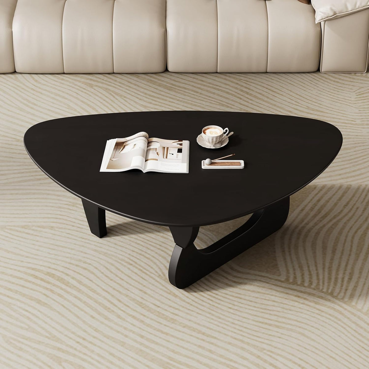 Mid Century Modern Coffee Table - Black Wooden Coffee Table for Living Room,Center Table Suitable for Bedroom Living Room Reception Office Tables (Black, Small 34.5 * 23.5 * 16in)