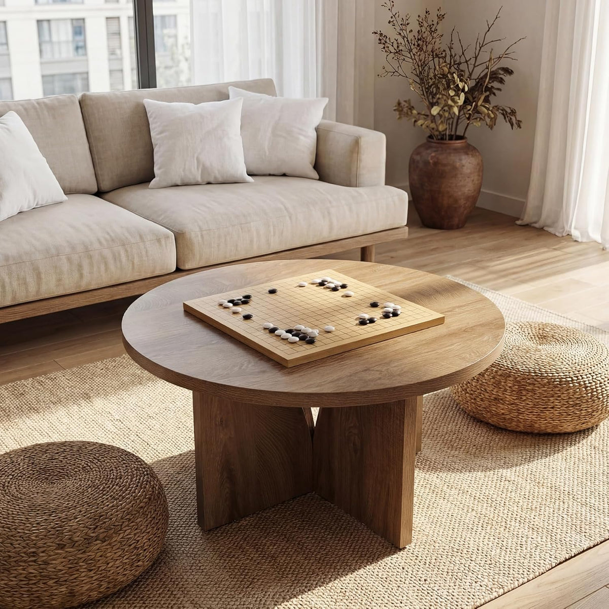 LITTLE TREE Round Coffee Table, 31.5-Inches Circle Center Table for Living Room, Modern Wooden Coffee Table for Small Space, Easy to Assemble, for Home Office, Small Space, Brown