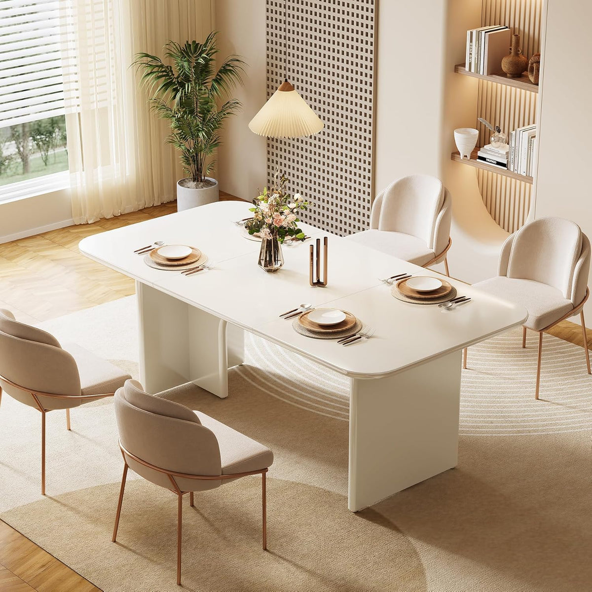 Tribesigns Modern White Dining Table for 4-6 People, 63" Large Rectangle Kitchen Table with Arch Design Legs, Dinner Table Kitchen & Dining Room Furniture