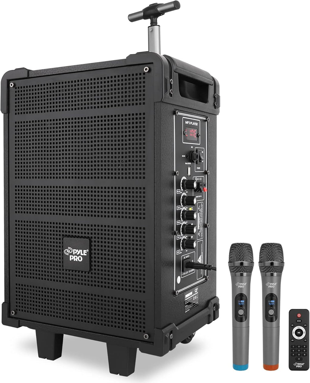 Pyle 8'' Portable Wireless Bluetooth Speaker System - Built-in Rechargeable Battery, Wireless Microphone, USB/Micro SD/FM - 350 Watt - FM Radio with Digital LED Display, PWMA899A