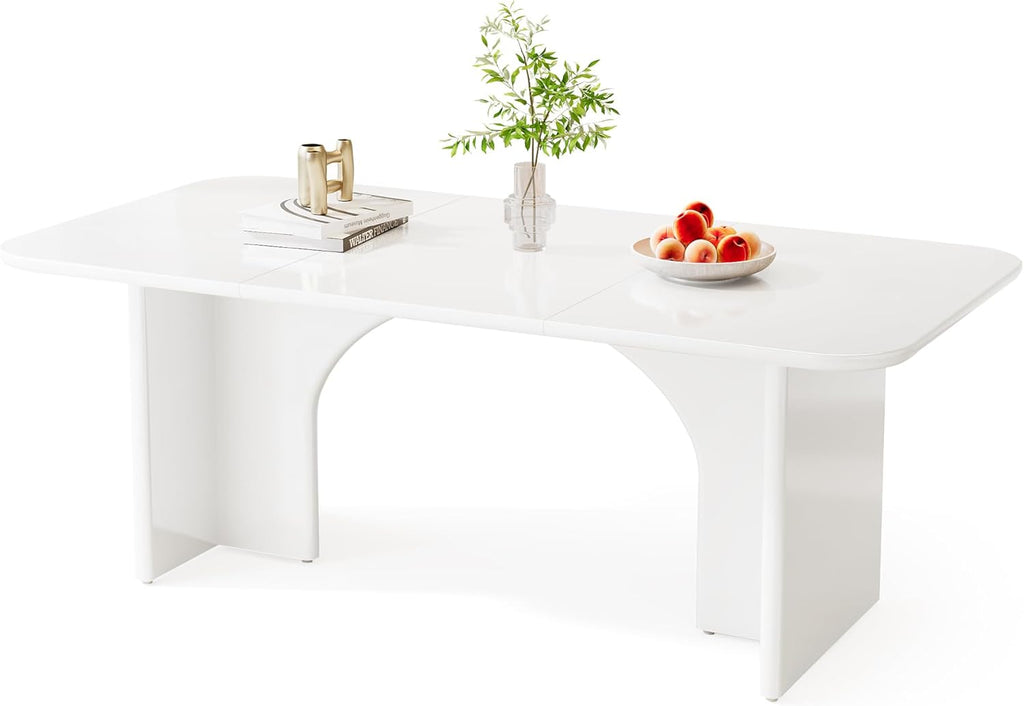 Tribesigns Modern White Dining Table for 4-6 People, 63" Large Rectangle Kitchen Table with Arch Design Legs, Dinner Table Kitchen & Dining Room Furniture