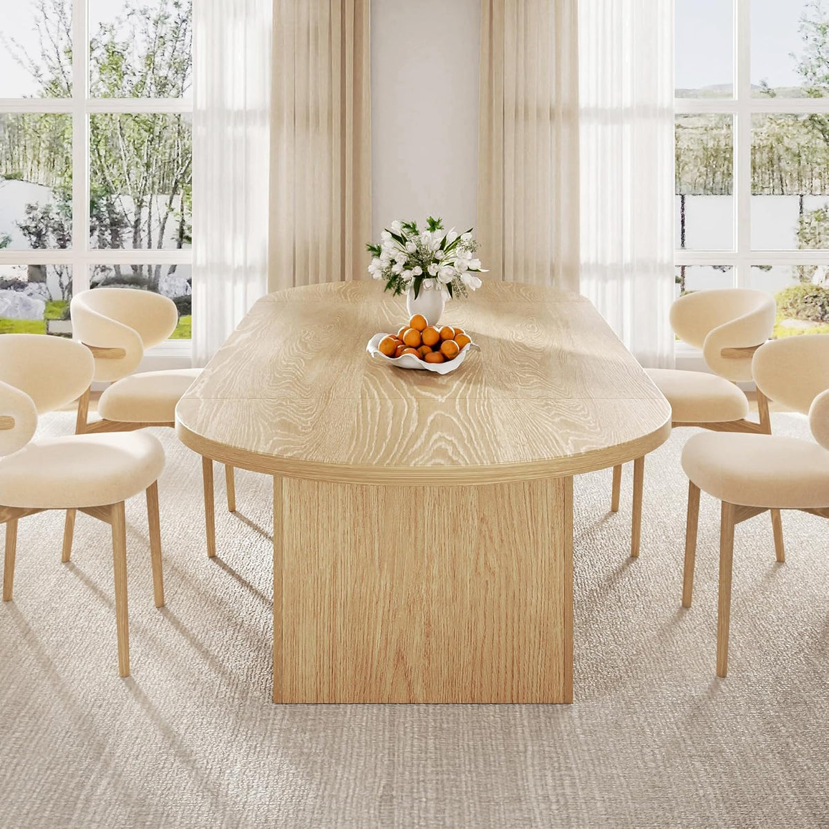 Jocoevol 78.7" Oval Dining Table for 8-10, Modern Dining Room Table with 3-Tier Storage Shelf, Wood Dinner Tables with Heavy Duty Pedestal Base for Kitchen Living Room - Natural