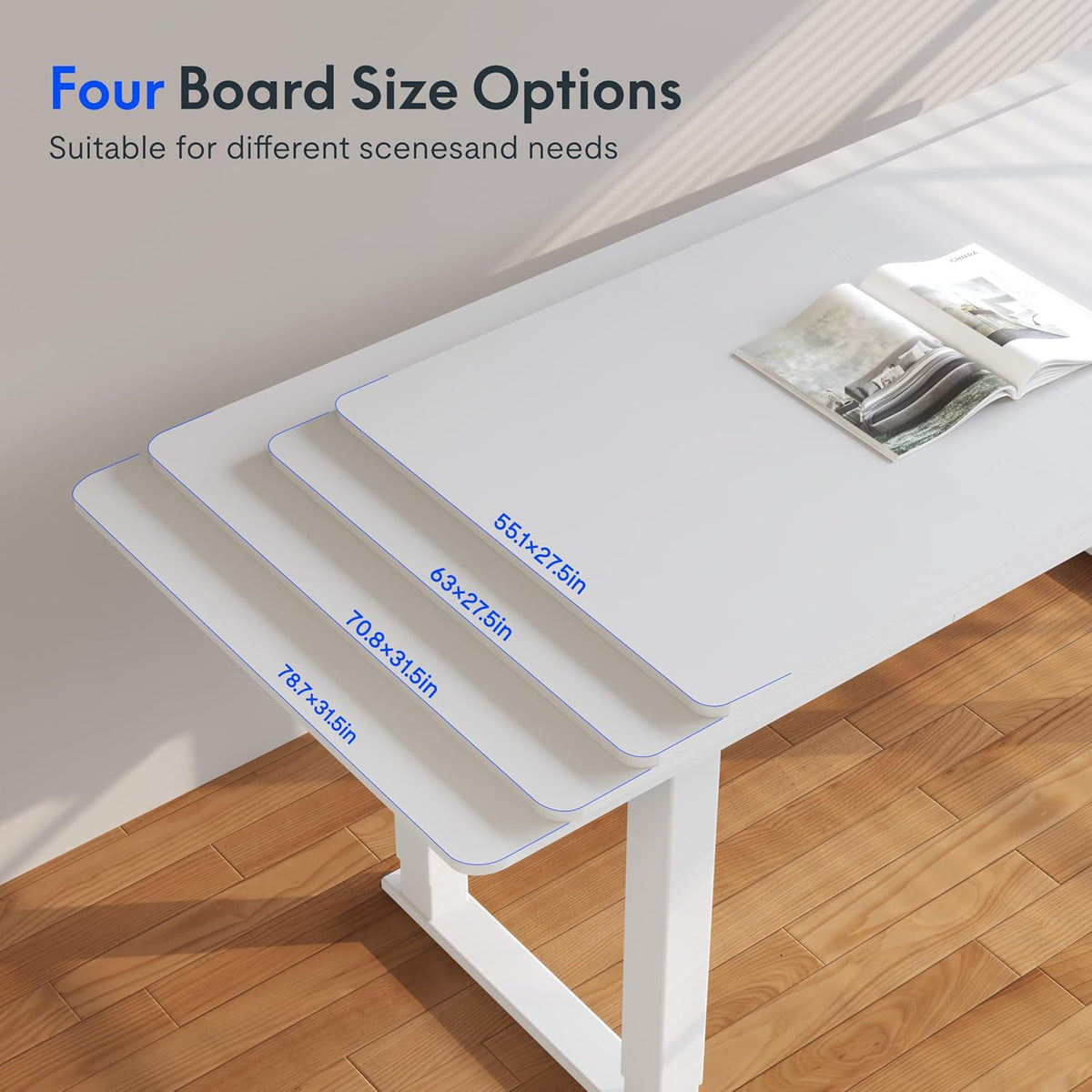 FLEXISPOT 4 Legs Standing Desk 63 x 28 Inch Electric Adjustable Height Desk with Splice Board Home Office Sit Stand Up Desk, White Top + White Frame