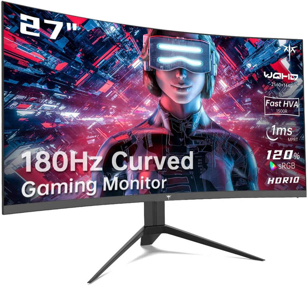 KTC 27 inch Gaming Monitor, 1440P Curved Monitor, 180Hz, 144Hz, 2K, 1500R, 1ms, FreeSync/G-Sync Compatible, DisplayPort/HDMI/USB, Ultrawide PC Vesa/Wall Mount Computer Monitor, H27S17