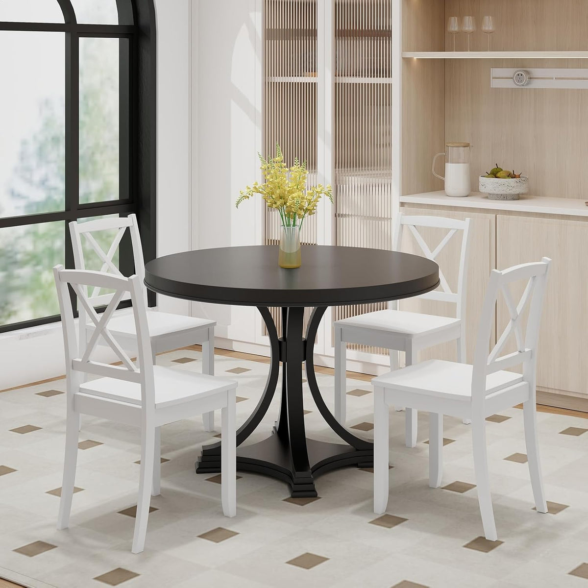 Giantex Wood Dining Chairs Set of 4 White, Armless Kitchen Chair w/Rubber Wood Legs & Curved Backrest, Farmhouse Cross Back Diner Chair, Wooden Side Chairs for Home Dining Room, Load 400 LBS