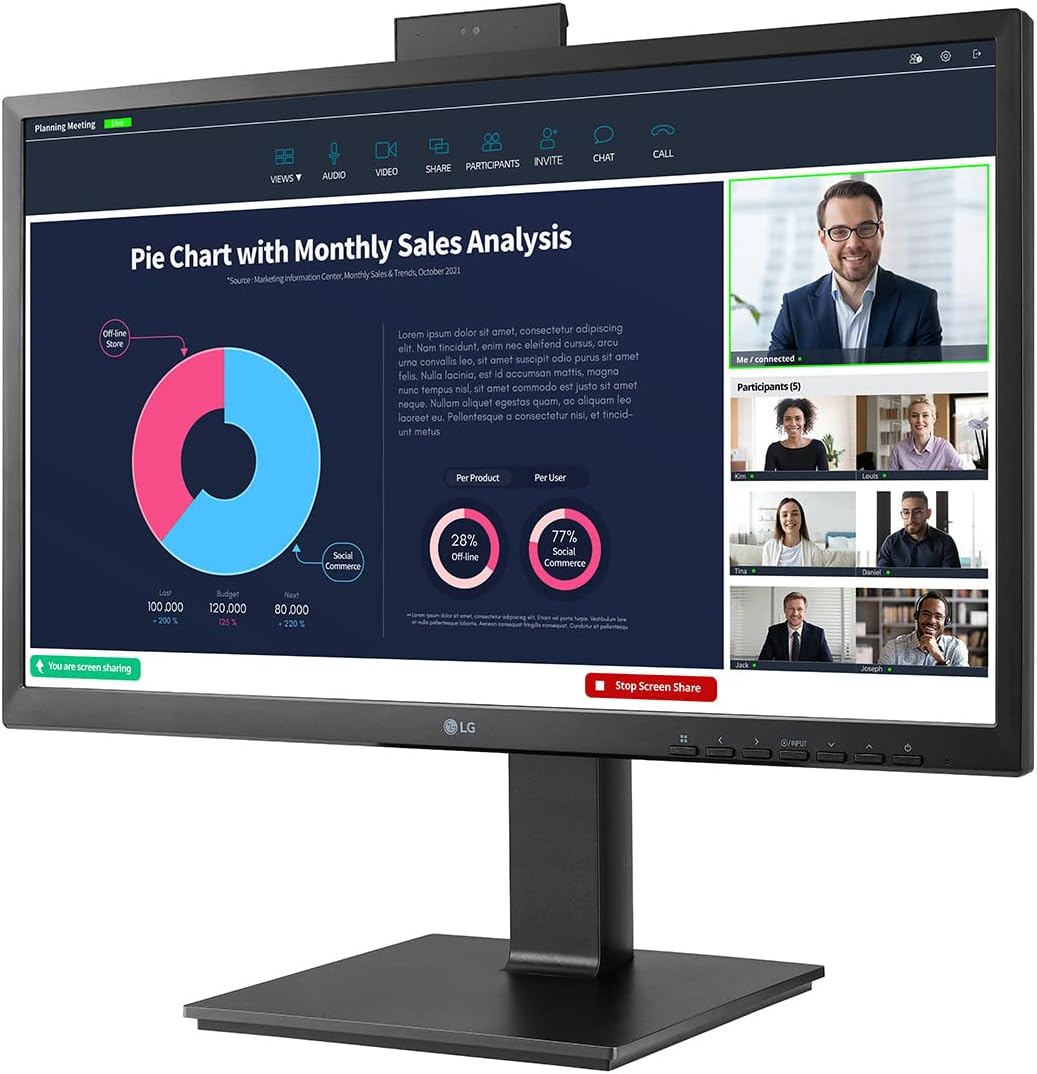 LG Electronics LG 24BP75CP-B 24 Inch Professional PC Screen - IPS Panel FHD (1920x1080), 5ms GtG 75Hz, Stand with Multiple Settings, Speakers, Webcam (2MP) and Built-in Microphone, USB-C (65W)