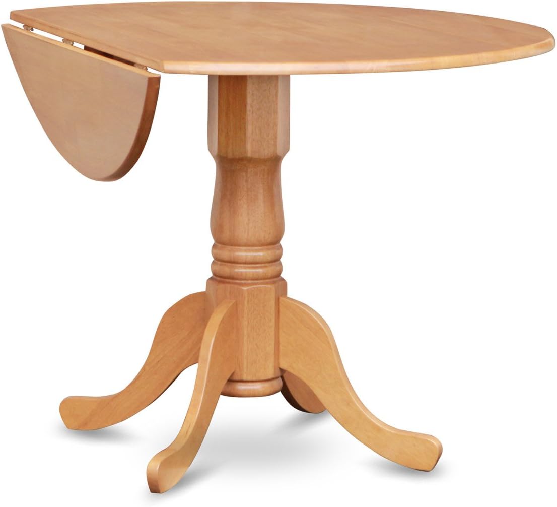East West Furniture DLVA5-OAK-C 5 Piece Kitchen Table & Chairs Set Includes a Round Dining Room Table with Dropleaf and 4 Linen Fabric Upholstered Chairs, 42x42 Inch, Oak