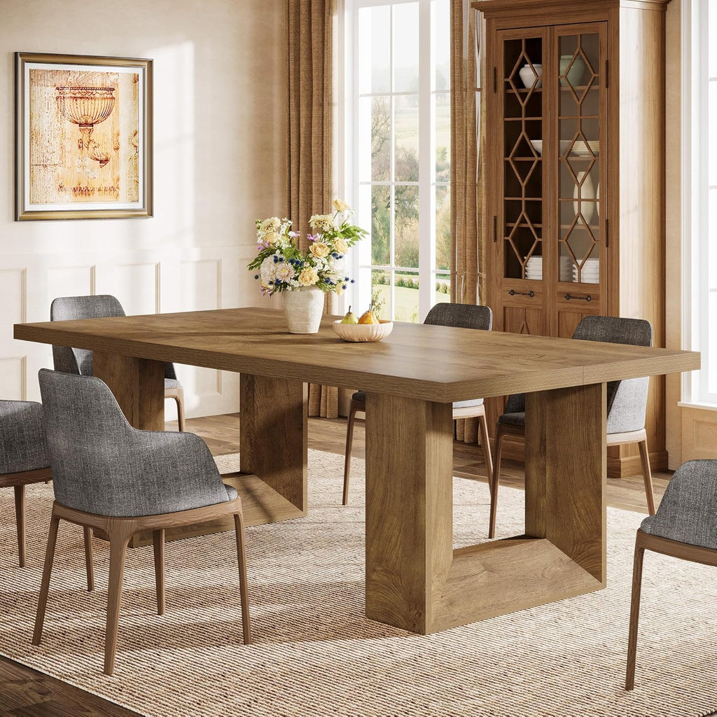 Tribesigns Farmhouse Dining Table, 63-Inch Rectangular Kitchen Table with Strong Geometric Frame for Kitchen & Dining & Living Room, Brown