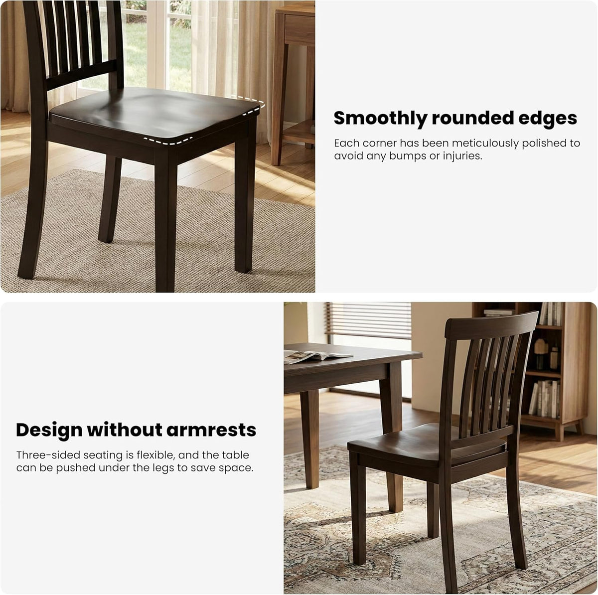Dining Chairs Set of 6, Farmhouse Wood Chairs with Spindle High Backrest, 17.3 Inch Wood Chairs for Kitchen and Dining Room