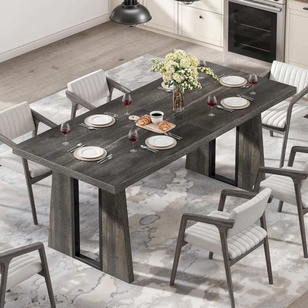 DWVO Rectangle Dining Table for 6-8 People 70.86 Inch Large Dining Room Table Wooden Dinner Table with Heavy Duty Legs for Kitchen Apartment Restaurant Rustic Grey