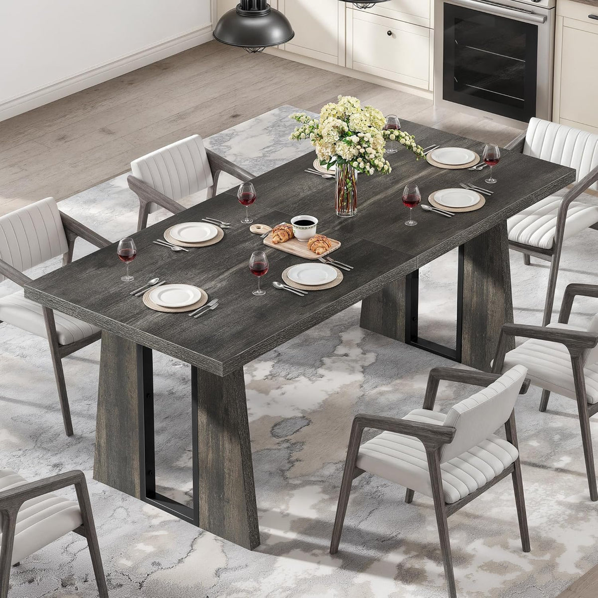DWVO Rectangle Dining Table for 6-8 People 70.86 Inch Large Dining Room Table Wooden Dinner Table with Heavy Duty Legs for Kitchen Apartment Restaurant Rustic Grey
