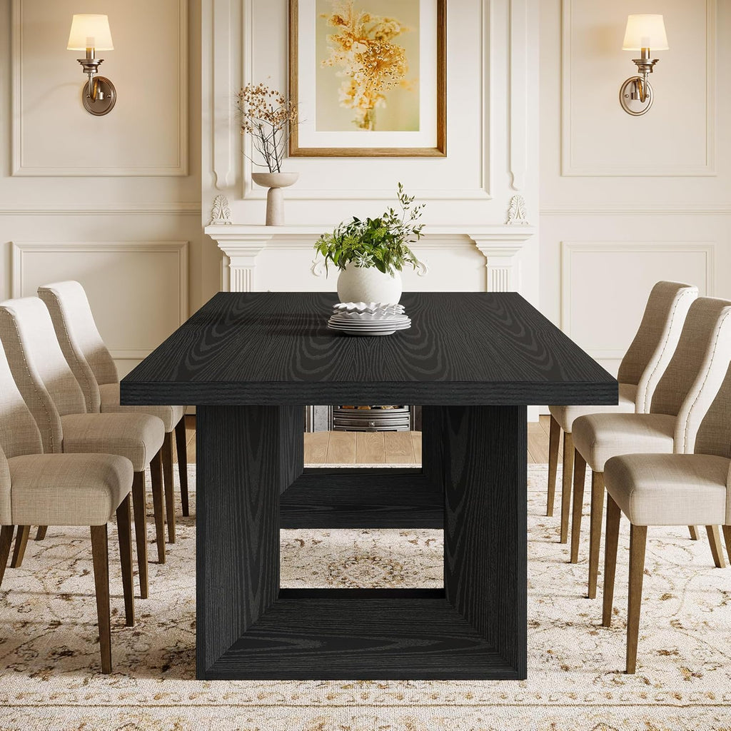 Tribesigns Farmhouse Dining Table, 63-Inch Rectangular Kitchen Table with Strong Geometric Frame for Kitchen & Dining & Living Room (Black)