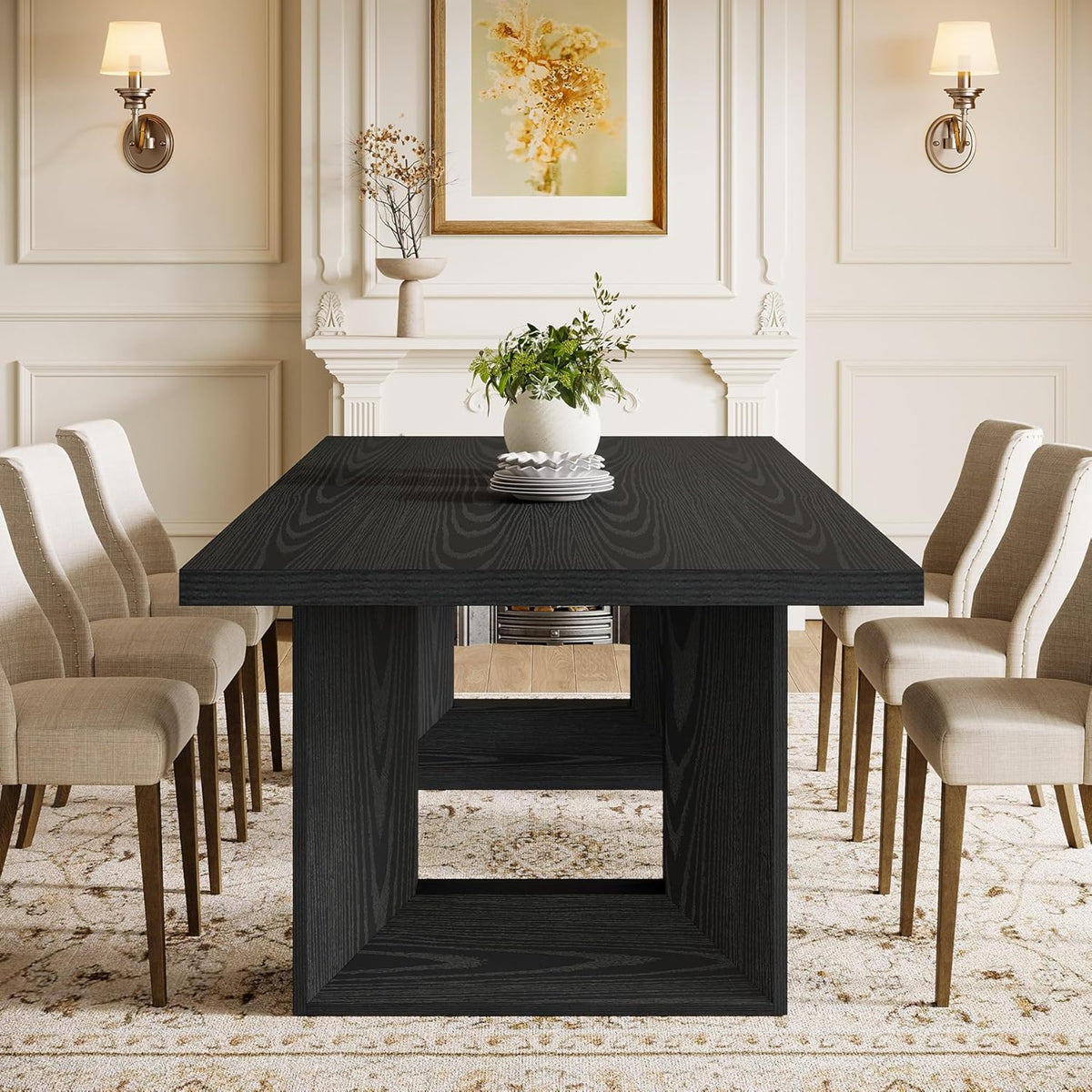 Tribesigns Farmhouse Dining Table, 63-Inch Rectangular Kitchen Table with Strong Geometric Frame for Kitchen & Dining & Living Room (Black)