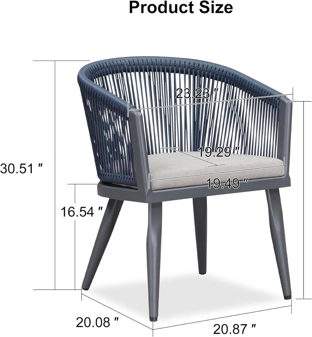 PURPLE LEAF 2 Pieces Outdoor Dining Chairs All-Weather Rattan for Lawn Garden Backyard Deck Patio Dining Chairs with Cushions, Navy Blue and Gray