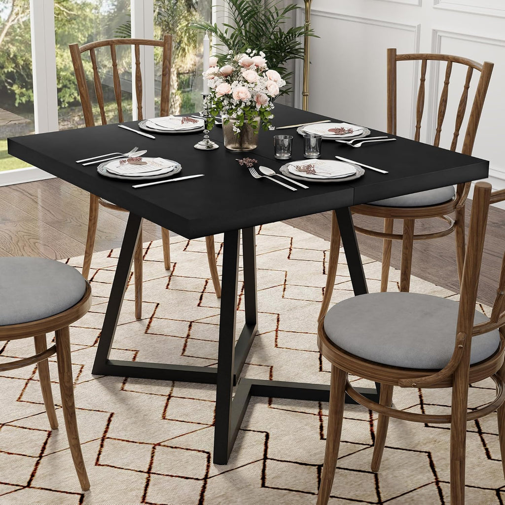Apicizon Square Kitchen Table for 2, Small Dining Table with Metal Base, 31.5" Modern Dinner Table for Dining Room Apartment Restaurant, Black