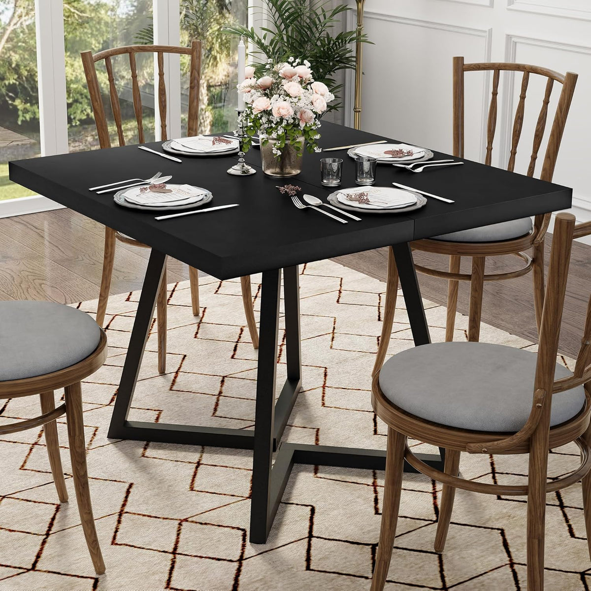 Apicizon Square Kitchen Table for 2, Small Dining Table with Metal Base, 31.5" Modern Dinner Table for Dining Room Apartment Restaurant, Black