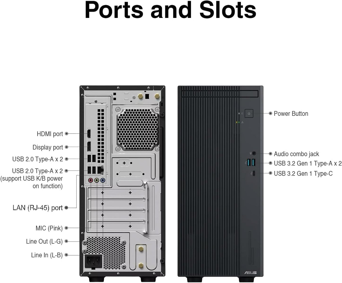 ASUS V500 15L Home & Business Tower Desktop (Intel i7-13620H, Intel UHD Shared, 32GB DDR5, 1TB SSD, WiFi 6, BT 5.3, Support 4K Monitor, Win11Pro) w/Wired Keyboard & Mouse, Dockztorm USB Hub (Renewed)