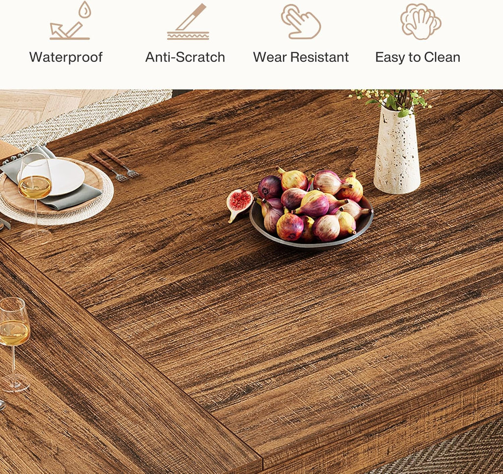 Tribesigns Two Tone Dining Table for 4-6 People, Rectangular Farmhouse Kitchen Dinner Table with Double Pedestal, Wood Dining Room Furniture for Home, Dining Room, Small Space, Brown & Black