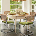 KROFEM Dining Chairs Set of 4, Modern Rattan Kitchen Chairs, Mid Century Modern Design, Polished Chrome Frame, Upholstered Seat, Green