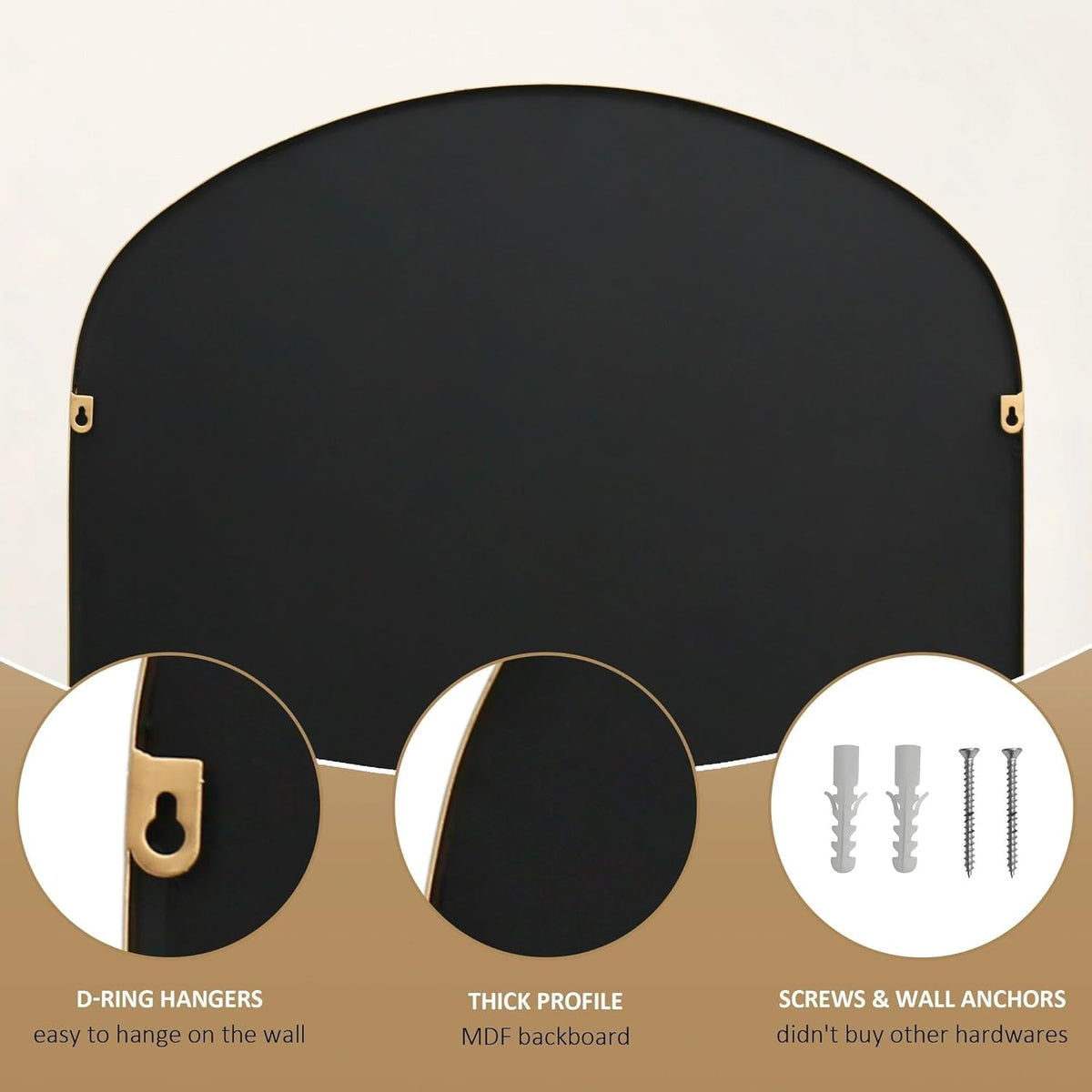 Besdomus Arched Wall Decorative Mirror: 32"x30" Ornate Brass Gold Wall Mirror - Arch Metal Framed with Vine Decorative - Modern Farmhouse for Bathroom/Fireplace/Entryway/Living Room