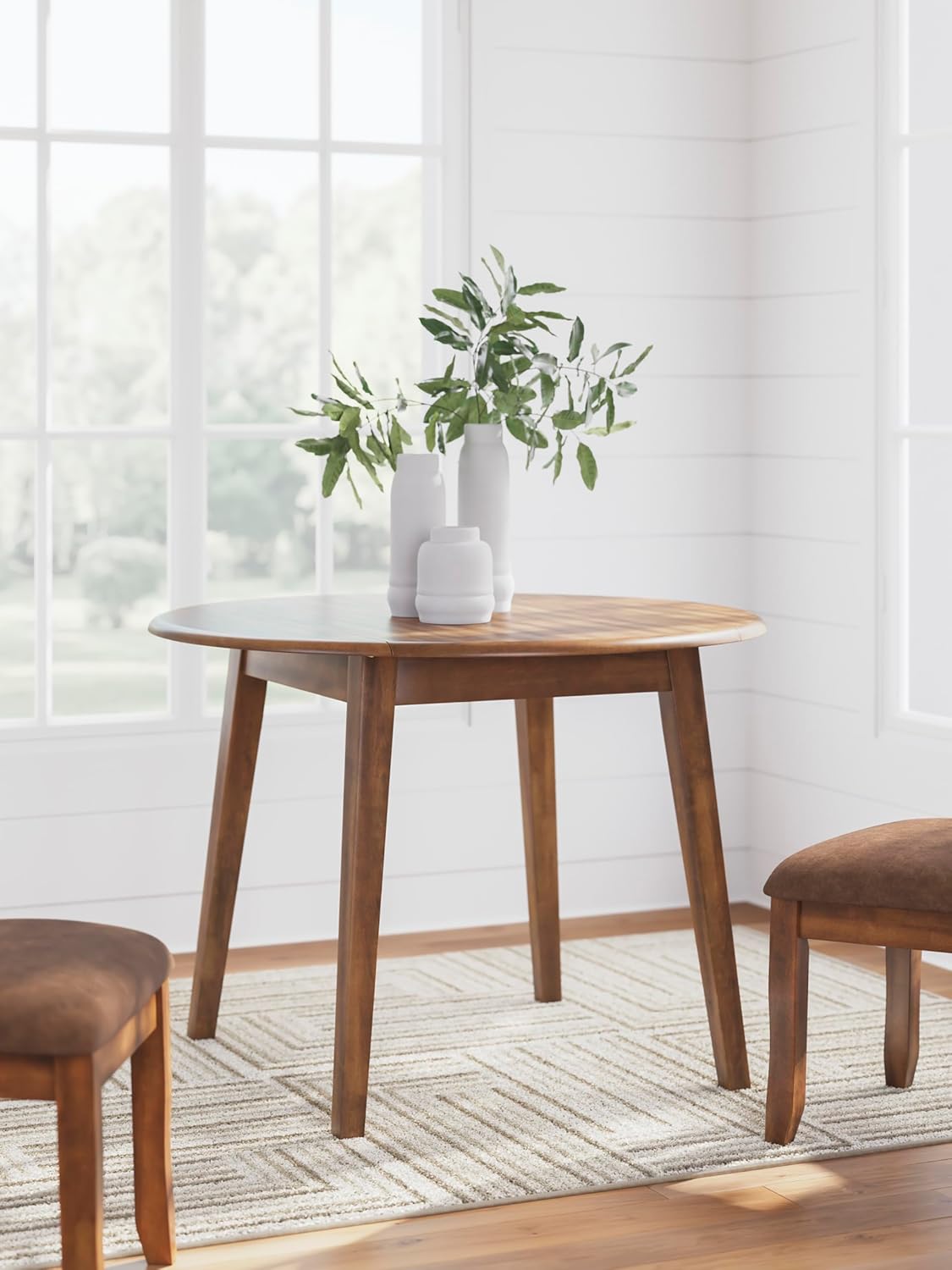 Signature Design by Ashley Berringer Dining Room Round Drop Leaf Table, Rustic Design, Seats 4, Hinged Extension Leaves, Small Space Solution, 42" W x 42" D x 30.63" H, Rustic Brown