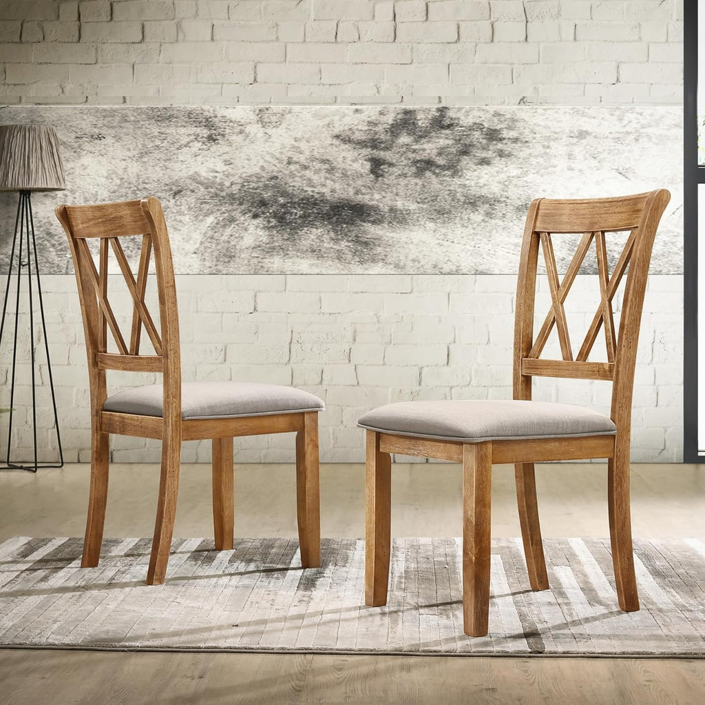 Roundhill Furniture Windvale Cross-Buck Wood 5-Piece Dining Set, Brown