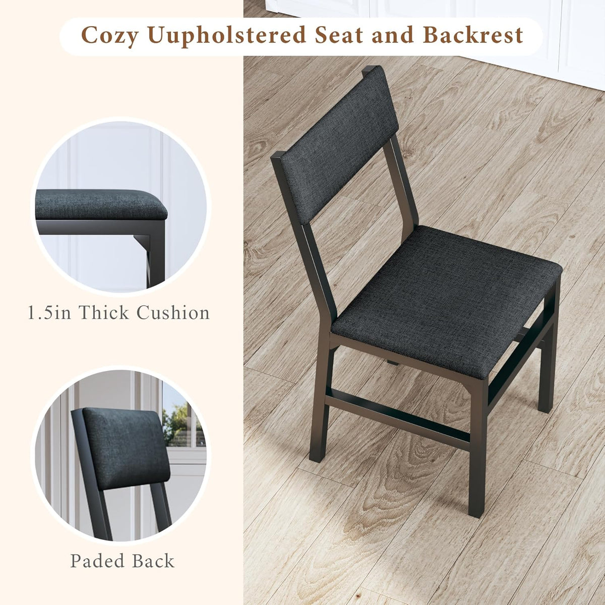 7-Piece Dining Table Set for 4-6, Extendable Kitchen Table Cushion Chairs Set of 6 with 6 Chairs, Rectangle Dining Table with Metal Frame & MDF Board, Folding for Small Apartment Saving Space, Black