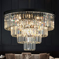 Crystal Chandeliers for Dining Room Lights Fixture Over Table, 15 Lights Black Modern Chandeliers for Living Room, 4-Tier Round Crystal Lighting Fixtures for Bedroom Entryway Kitchen Island D24 Inch