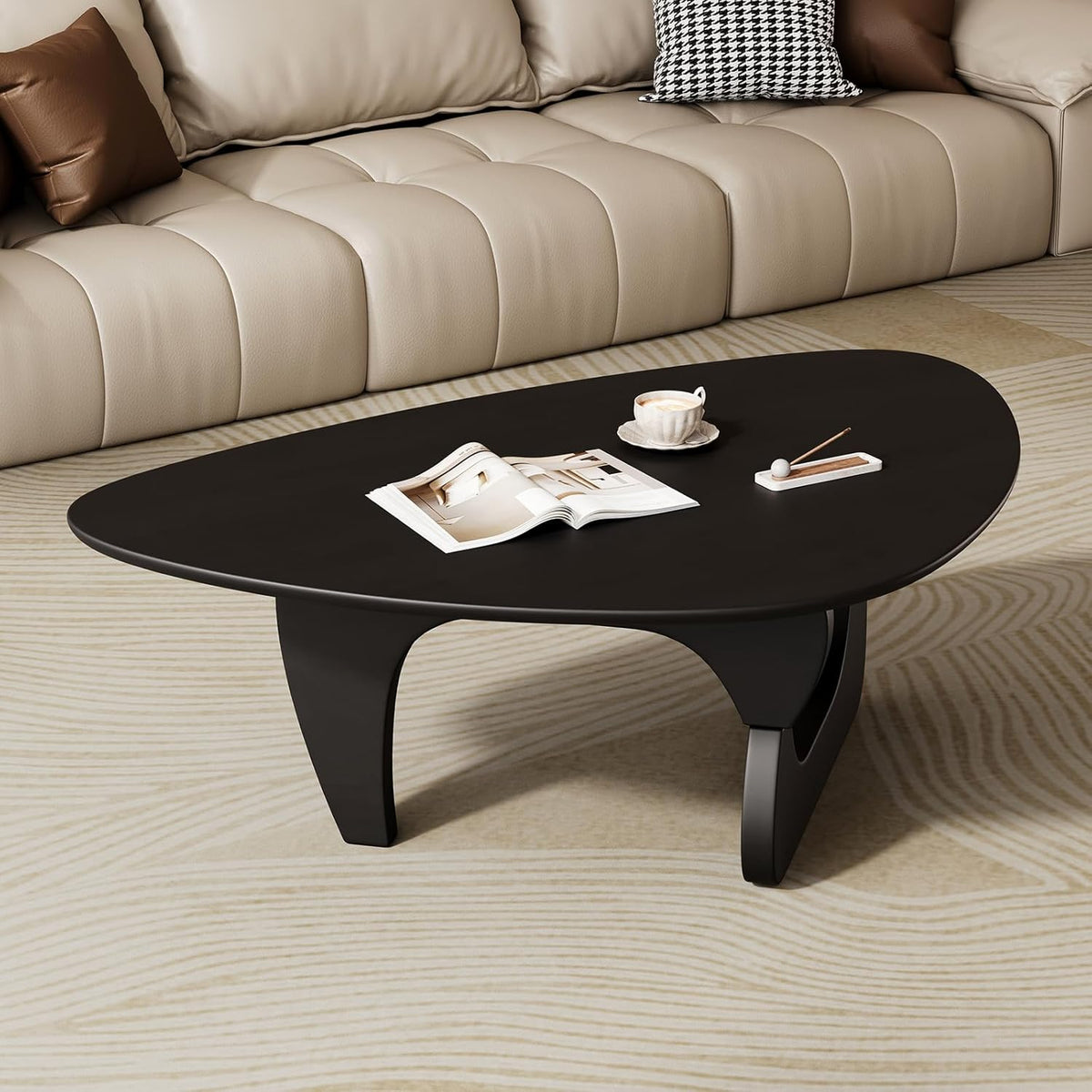Mid Century Modern Coffee Table - Black Wooden Coffee Table for Living Room,Center Table Suitable for Bedroom Living Room Reception Office Tables (Black, Small 34.5 * 23.5 * 16in)