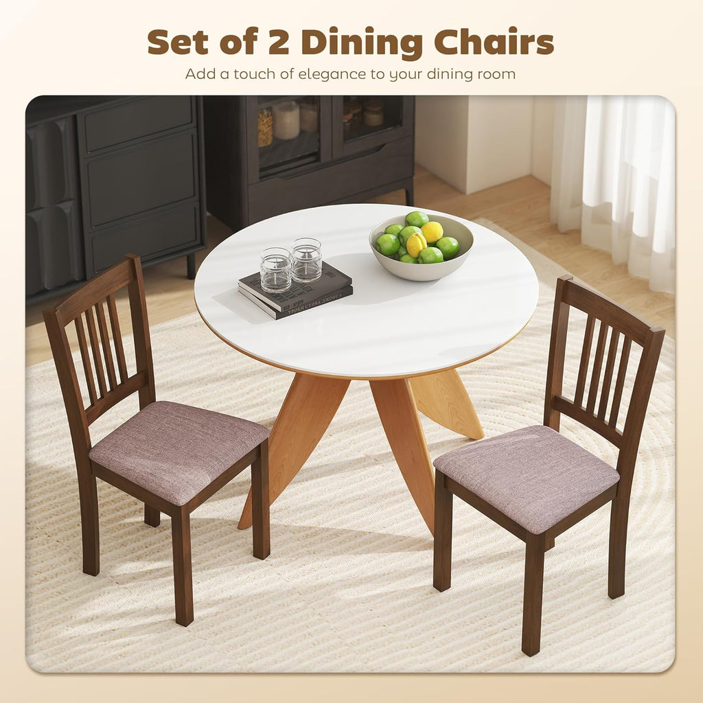 HOMCOM Dining Chairs Set of 2, Solid Wood Kitchen Chairs, Mid Century Modern Linen Fabric Upholstered for Dining Room, Living Room, Walnut Frame and Taupe Upholstery