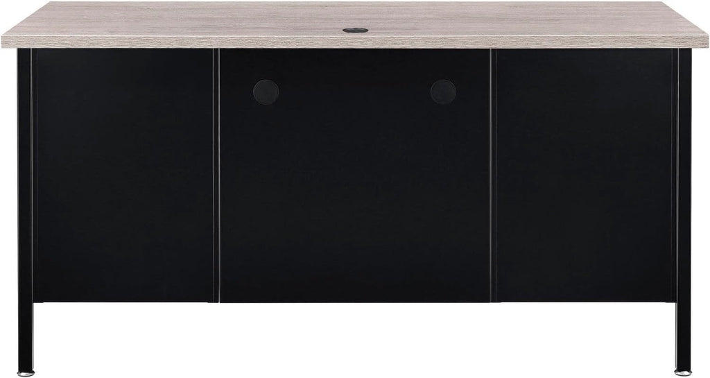 Global Industrial 60" W x 30" D x 30-1/2"H Steel Teacher's Desk, Gray Top with Black Frame, Double Pedestal Desk with Center Drawer, 4 Locking Box/Box Drawers