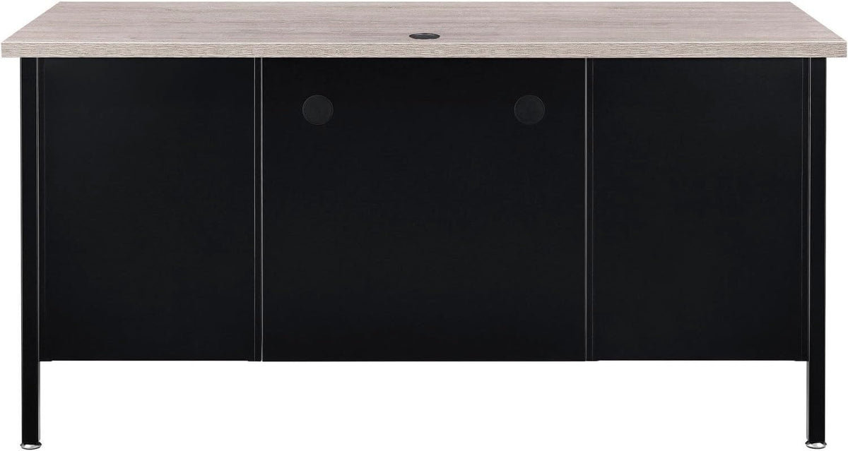 Global Industrial 60" W x 30" D x 30-1/2"H Steel Teacher's Desk, Gray Top with Black Frame, Double Pedestal Desk with Center Drawer, 4 Locking Box/Box Drawers