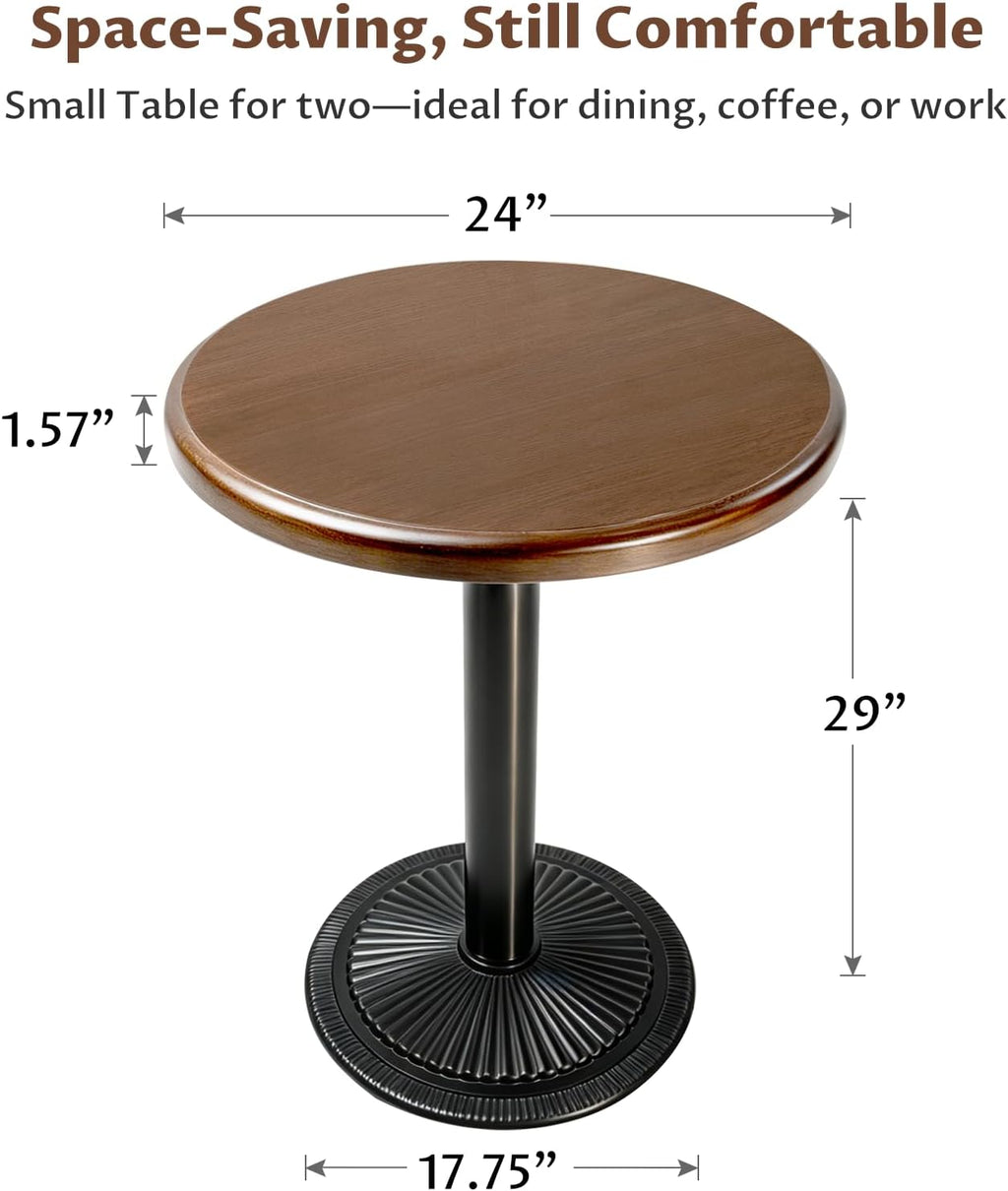 24 Inch Small Round Dining Table for 2, Sturdy Bistro Tulip Table with 1.57" Thick Tabletop, Stable Metal Pedestal Base, Easy Assembly, Space-Saving Kitchen Table for Apartment, Dining Room, Café, Pub