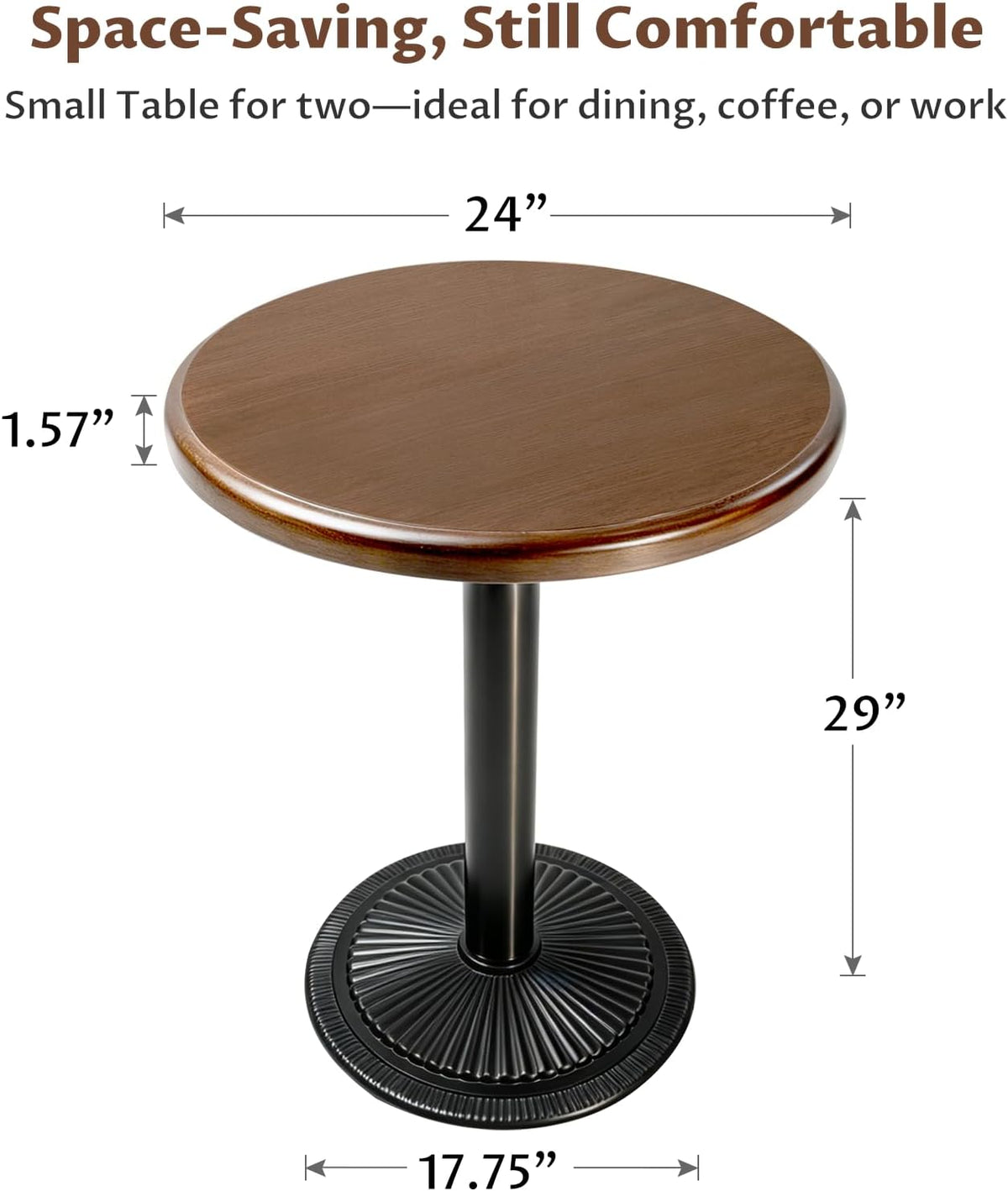 24 Inch Small Round Dining Table for 2, Sturdy Bistro Tulip Table with 1.57" Thick Tabletop, Stable Metal Pedestal Base, Easy Assembly, Space-Saving Kitchen Table for Apartment, Dining Room, Café, Pub
