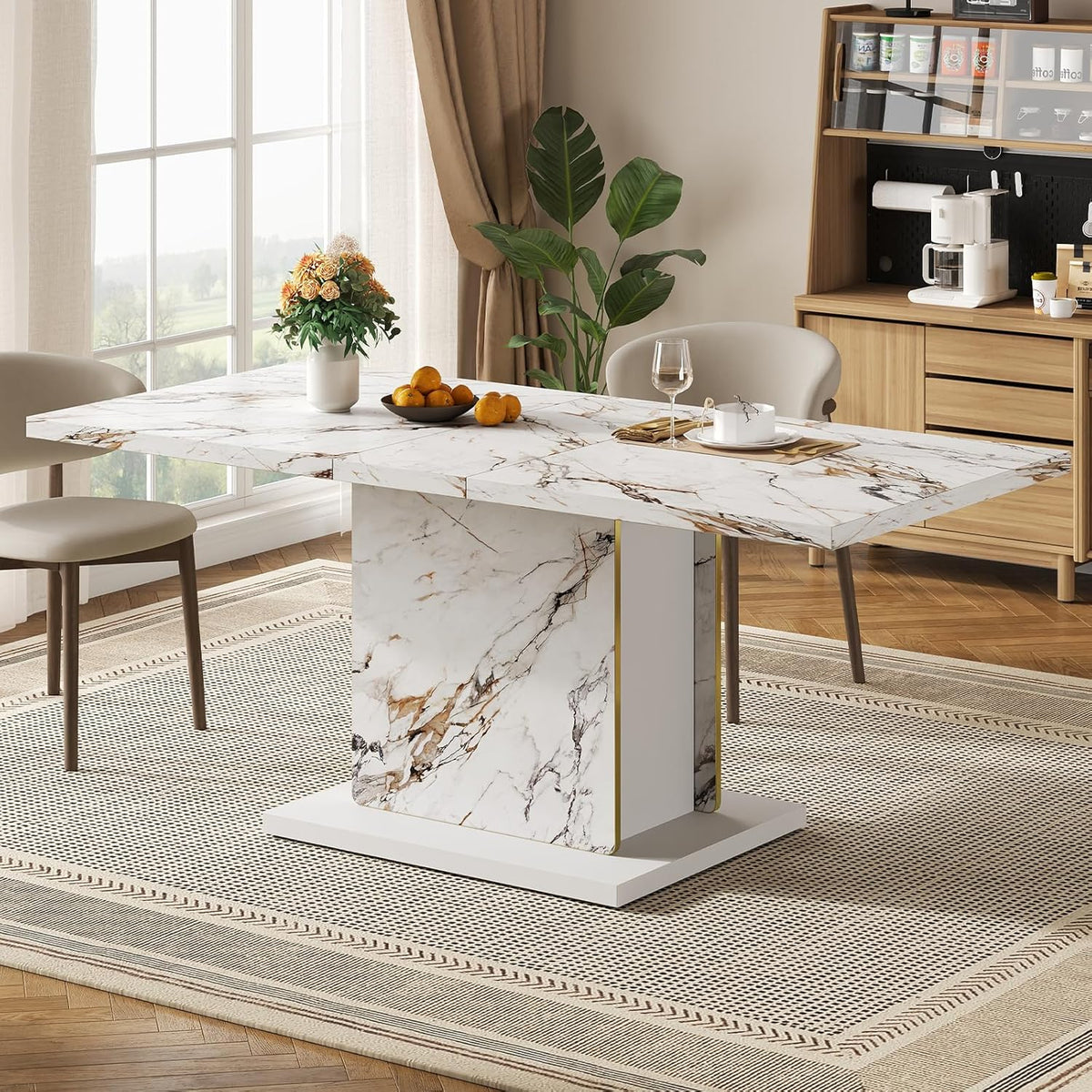 HOMISSUE 70" Faux Marble Dinner Table .Rectangle Modern White Dining Table for 6-8 People .Large Kitchen Furniture Table with Sturdy Base for Dining Room, Living Room, White