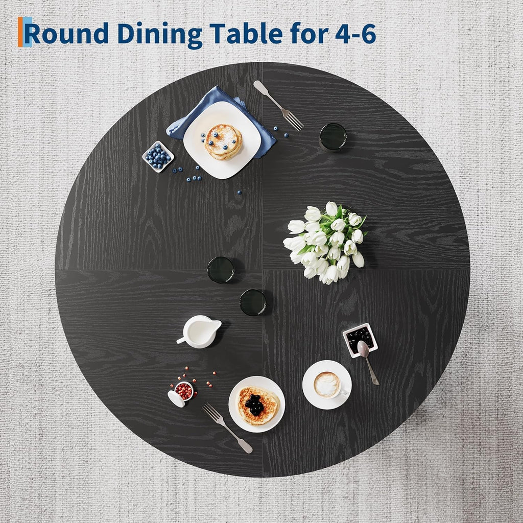 IDEALHOUSE 47" Round Dining Table for 4-6, Wood Kitchen Table with Sturdy Base, Farmhouse Circle Dinner Table for Dining Room, Living Room, 4 Strong Legs, Black