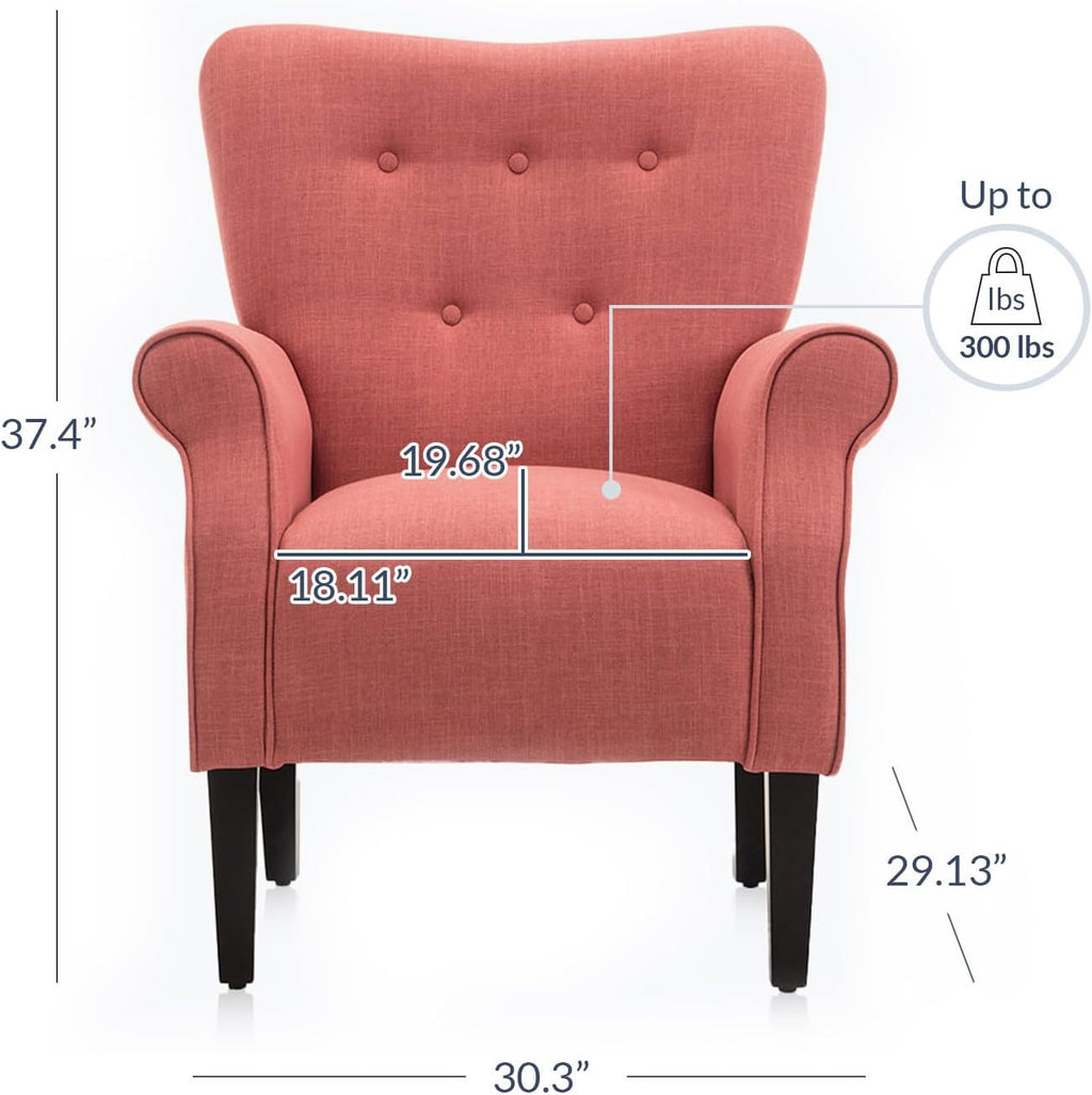 BELLEZE Modern Accent Chair, High Back Armchair, Upholstered Wingback Side Chair, Padded Single Sofa with Wooden Legs for Living Room, Bedroom - Brick