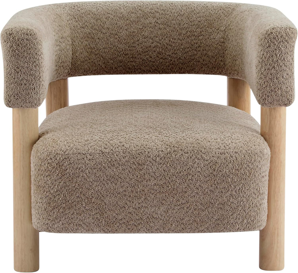 Christopher Knight Home Carly Low Profile Accent Chair, Round Backrest Side Chair, Living Room Armchair with Boucle Fabric Cushion,Comfy Reading Chair for Bedroom,Wooden Single Lounge Sofa,Light Camel