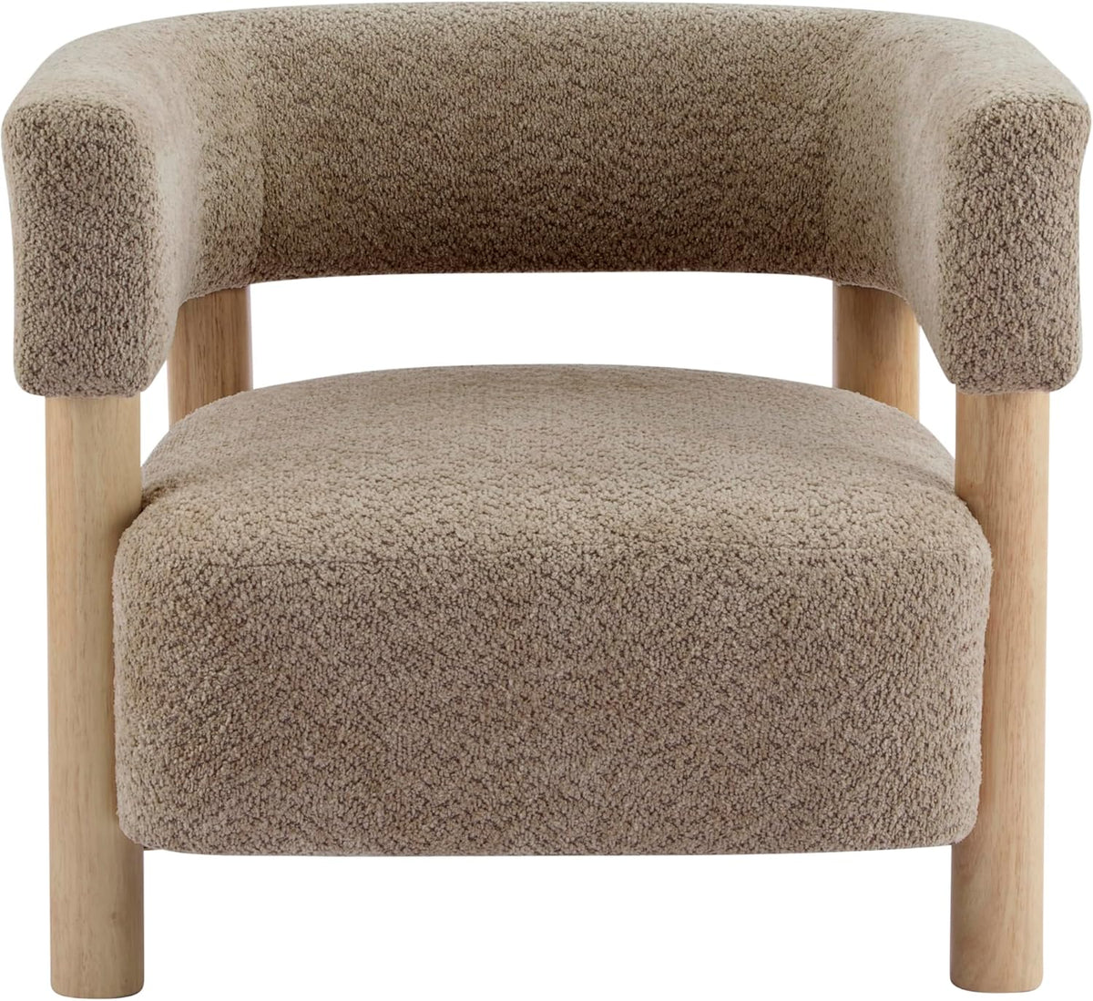 Christopher Knight Home Carly Low Profile Accent Chair, Round Backrest Side Chair, Living Room Armchair with Boucle Fabric Cushion,Comfy Reading Chair for Bedroom,Wooden Single Lounge Sofa,Light Camel